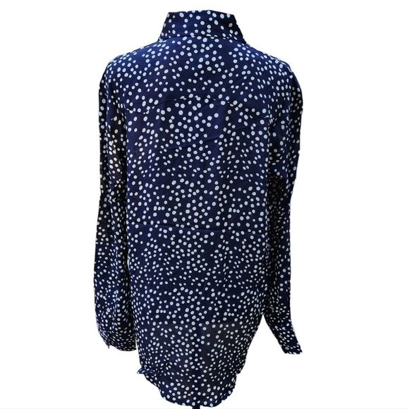 Free People -652 Sandrine Rose Navy Polka Dot Anchor button down shirt Small - Picture 3 of 9